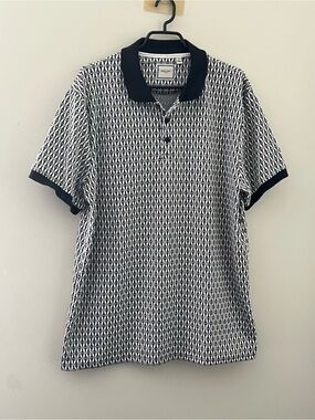 Brave Soul London Men’s XXL Black White Geometric Polo Shirt